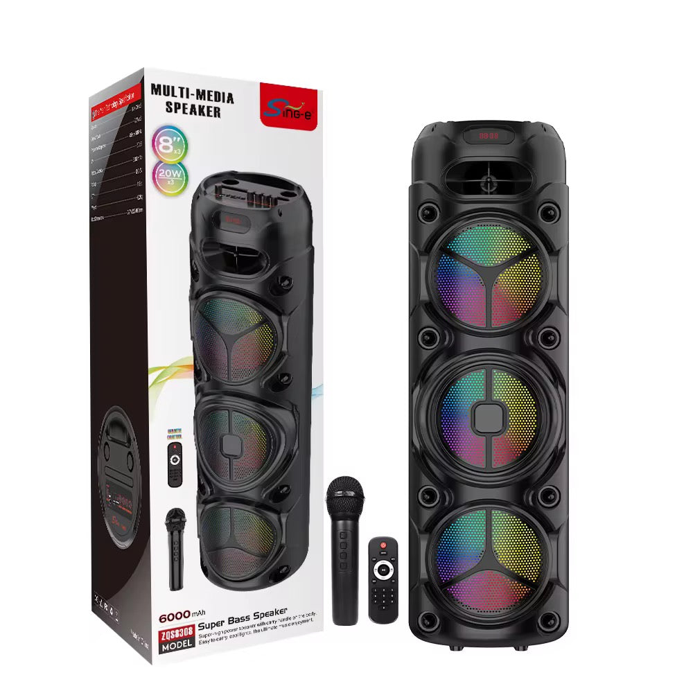 Boxa Bluetooth profesionala ZQS8308 cu LED RGB 90CM, karaoke, TWS, FM, USB, TF, AUX