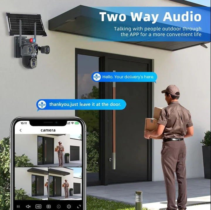 Cameră Solară 4K, Conexiune 4G, 12MP Ultra HD, 2 Lentile, Zoom 10X, Vedere Nocturnă Color, Panou 7.5W