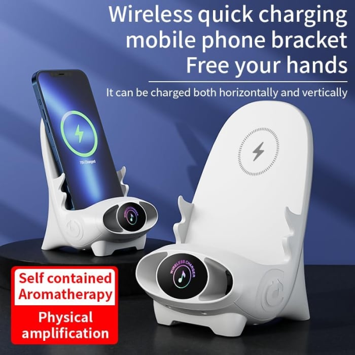 Suport Telefon Multifuncțional cu Încărcare Rapidă Wireless 15W – Mini Stație cu Difuzor și Design Modern