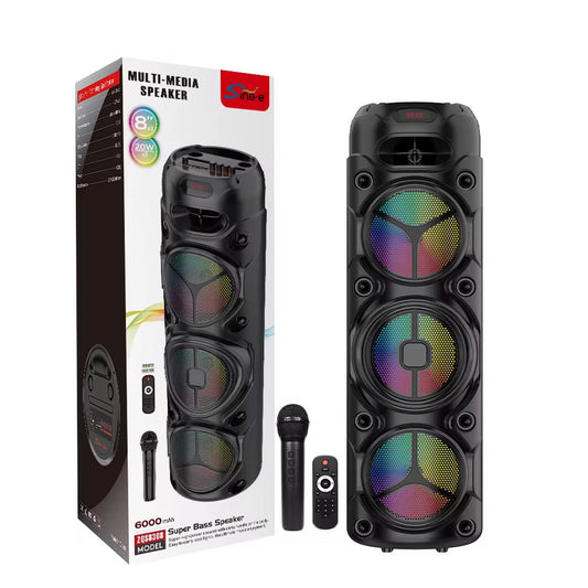Boxa Bluetooth profesionala ZQS8308 cu LED RGB 90CM, karaoke, TWS, FM, USB, TF, AUX
