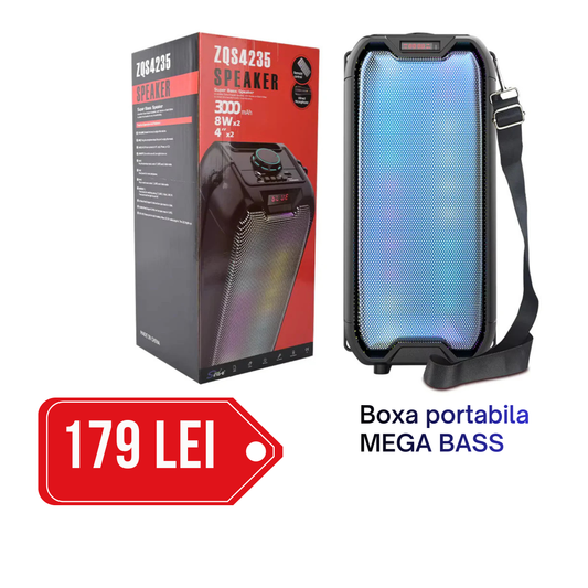 Boxă Portabilă Bluetooth ZQS-4235, Subwoofer Puternic, Lumini RGB, Wireless, Ideală pentru Exterior
