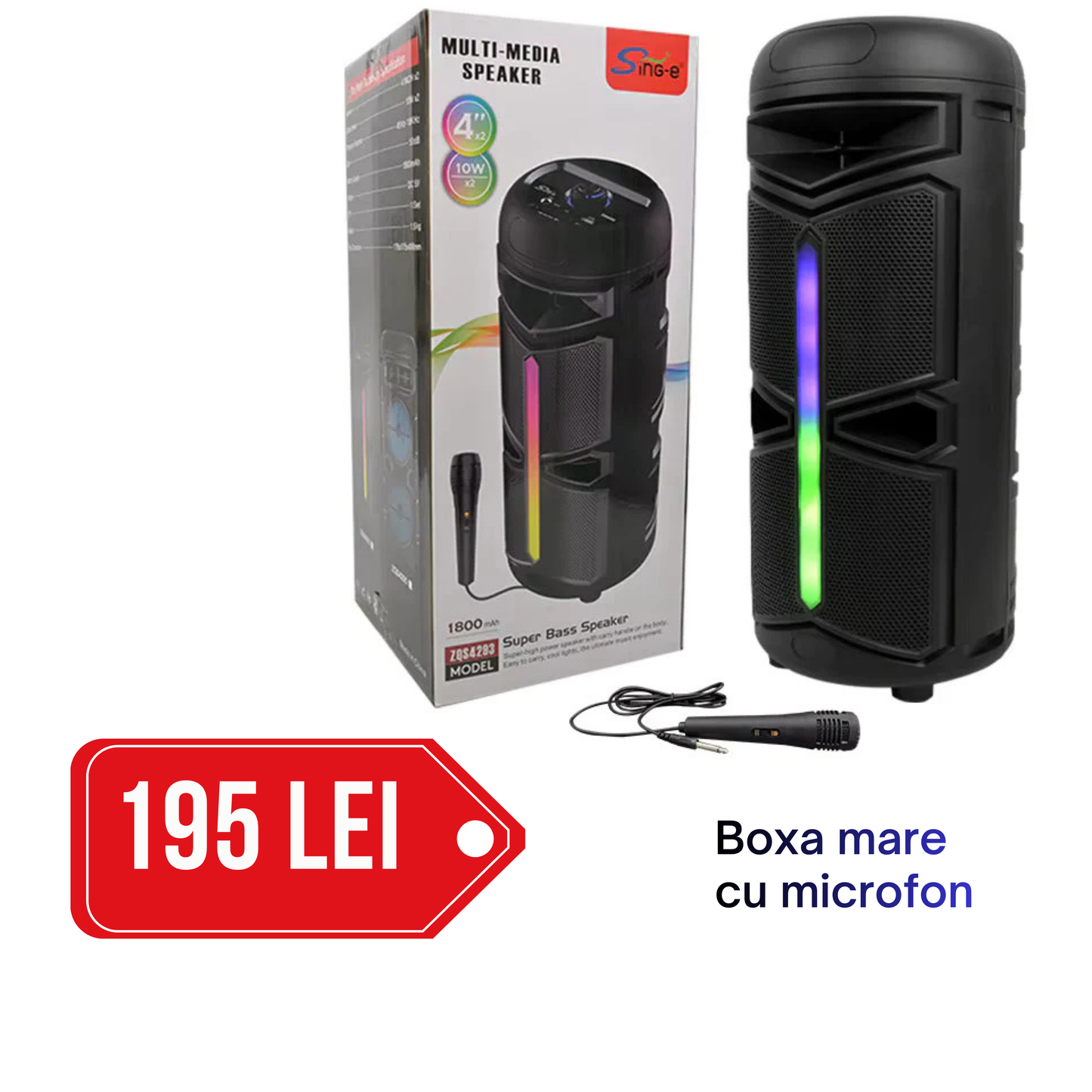 Boxă Portabilă Bluetooth ZQS-4293, Wireless, Subwoofer Puternic, Lumini RGB