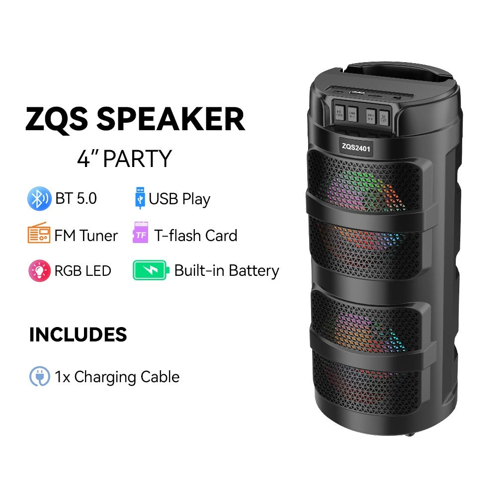Boxă Portabilă Bluetooth ZQS2401 – 8W, Lumină LED, BT/USB/TF/FM, Baterie 800mAh