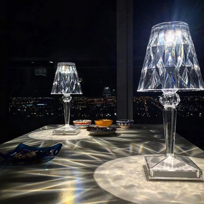 Lampă de Birou Portabilă din Cristal, Reîncărcabilă USB, 3 Culori