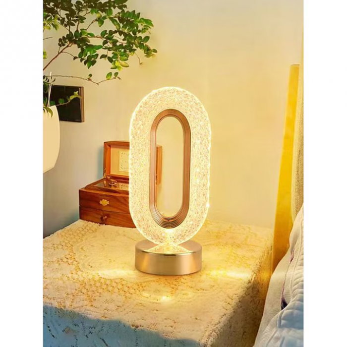 Veioză de Noptieră cu Abajur Cristal Acril & ABS, 5W, 3000mAh, Tactilă cu 3 Culori