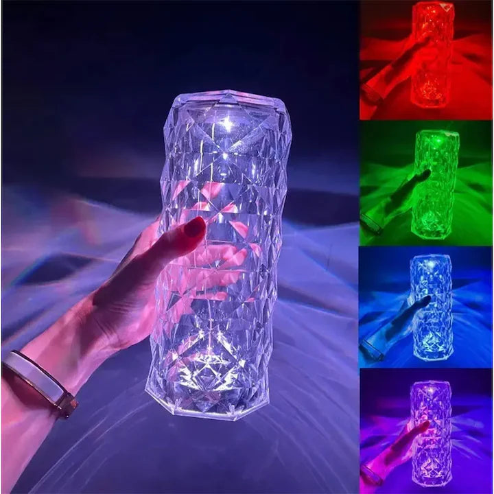 Lampa Luminoasa led Efect Cristal, 3 Lumini Albe, 16 Lumini RGB, Telecomanda Inclusa, Control Tactil, Reincarcabila pentru Dormitor, Birou, Bucatarie