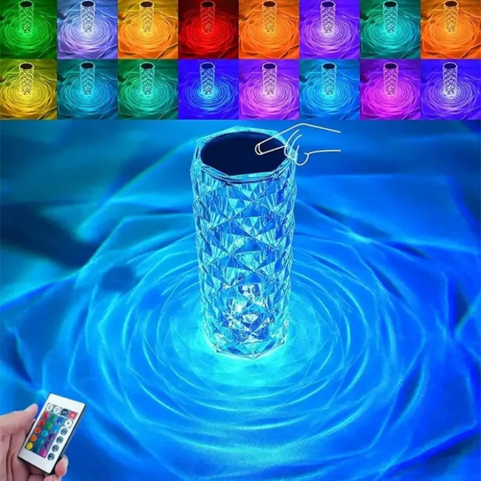 Lampa Luminoasa led Efect Cristal, 3 Lumini Albe, 16 Lumini RGB, Telecomanda Inclusa, Control Tactil, Reincarcabila pentru Dormitor, Birou, Bucatarie