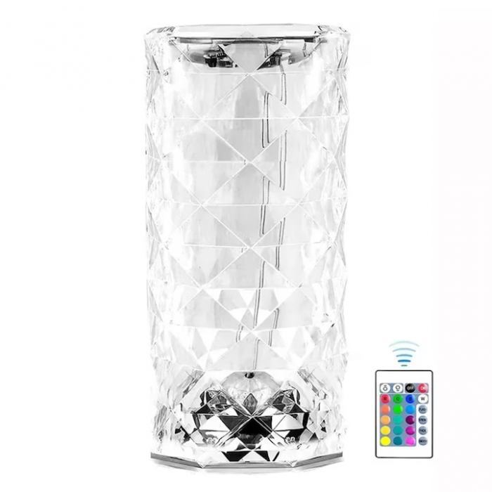 Lampa Luminoasa led Efect Cristal, 3 Lumini Albe, 16 Lumini RGB, Telecomanda Inclusa, Control Tactil, Reincarcabila pentru Dormitor, Birou, Bucatarie