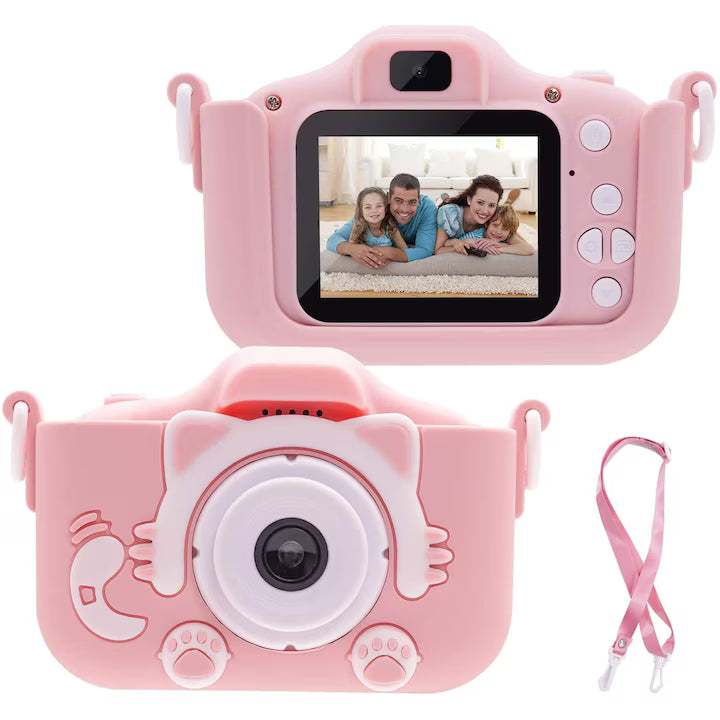 Cameră Foto Digitală pentru Copii Kitty, Dual Camera, Card 4GB, 1440/1080p, Roz