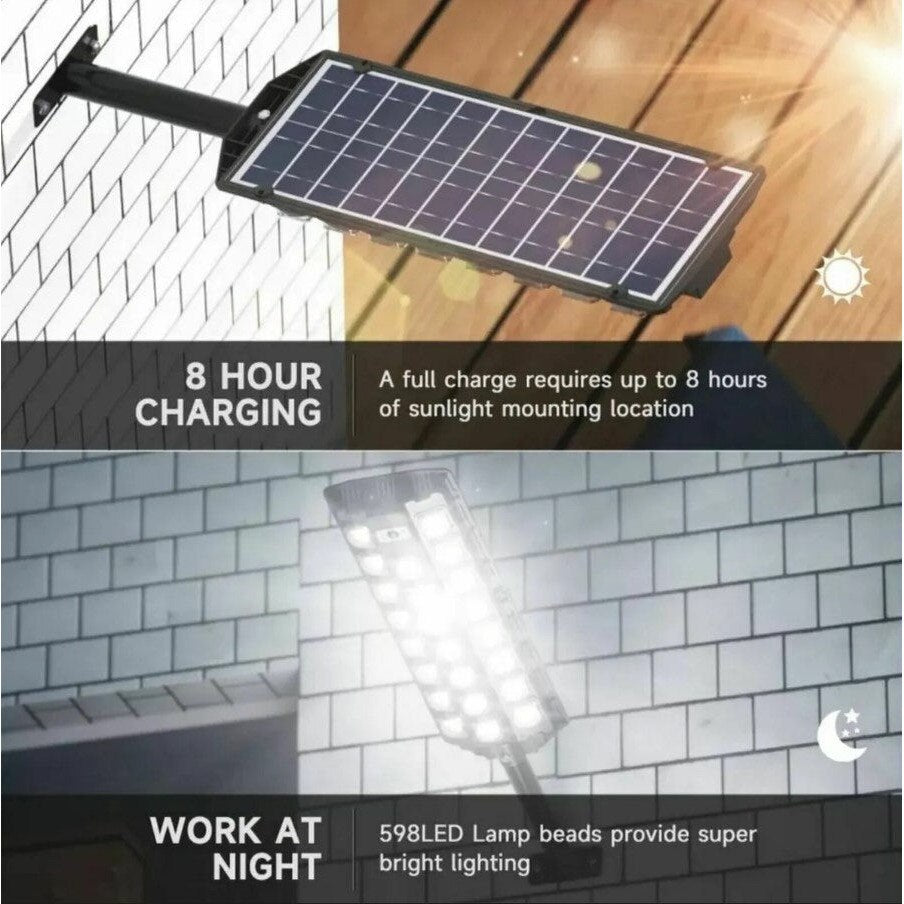 Lampă Solară Stradală cu 23 LED COB, Senzor de Mișcare, Telecomandă și Protecție IP65, Negru