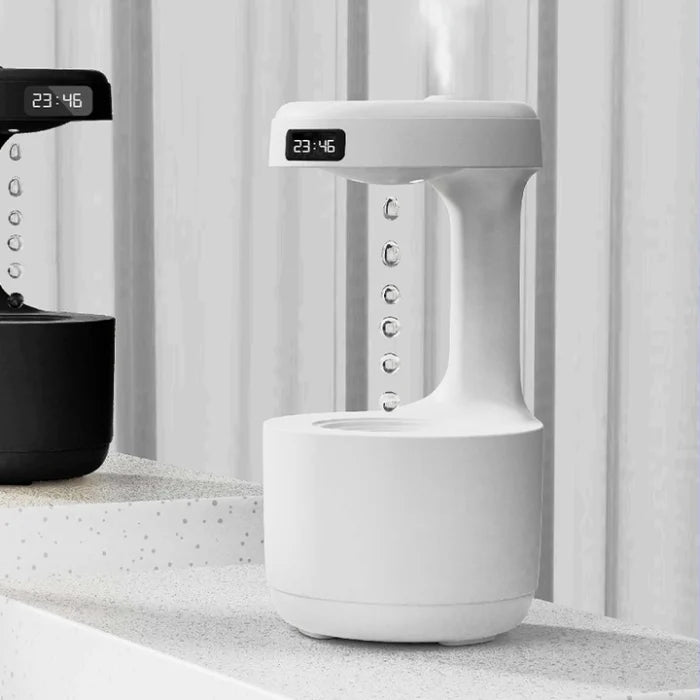 Umidificator Anti-Gravity Ultrasunete 800ml cu LED, Funcție Anti-Dry și Lumină Ambient – Alb Mat